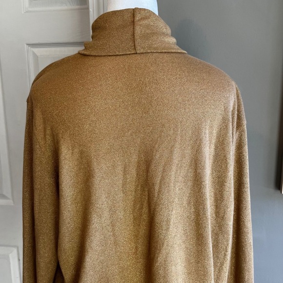 Gold Metallic Turtleneck Long Sleeve Top Sparkle Shimmer Holiday Party - Picture 6 of 8